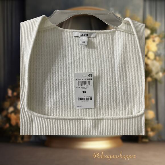 Pretty Cream Macy's Bar III Plus Ribbed Tank Top NWT Size 1X - Picture 3 of 9